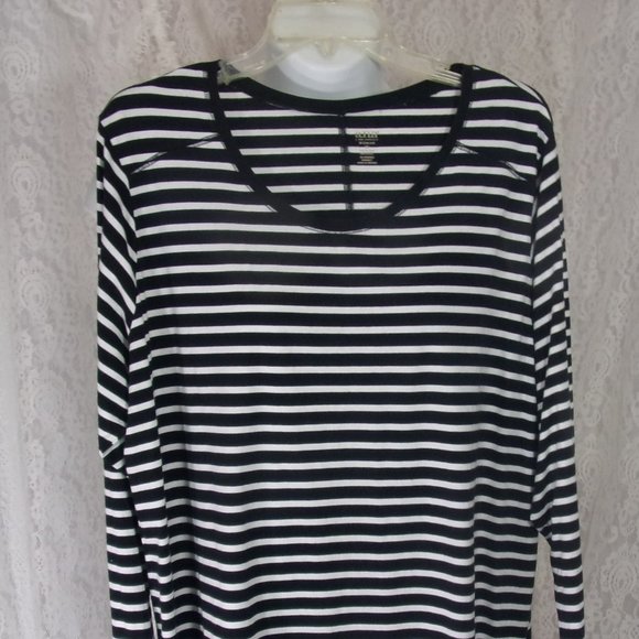 Long sleeve Black & White Top Tee Blouse Size 3X Ana/JCPenny - Picture 1 of 3